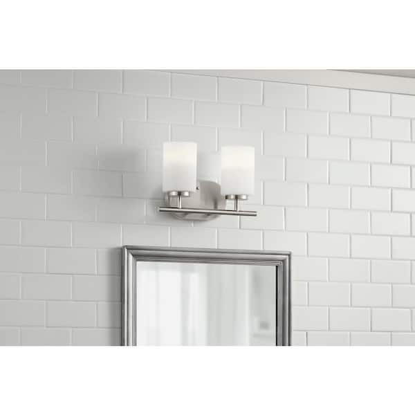 Tatum 2-Light Brushed Nickel Vanity Light with White Opal Glass Shades