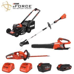 eFORCE 56V Cordless Battery Lawn Mower, String Trimmer, Blower & Hedge Trimmer Combo Kit w/2 Batteries&Chargers(4-Tools)