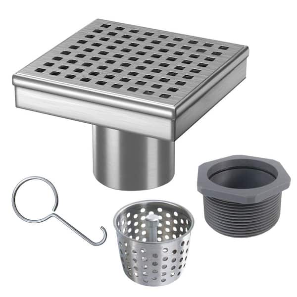 WEBANG 4 inch Square Shower Floor Drain with Flange,Quadrato Pattern Grate Removable,Food-Grade Sus 304 Stainless Steel,Watermark&CUPC Certified