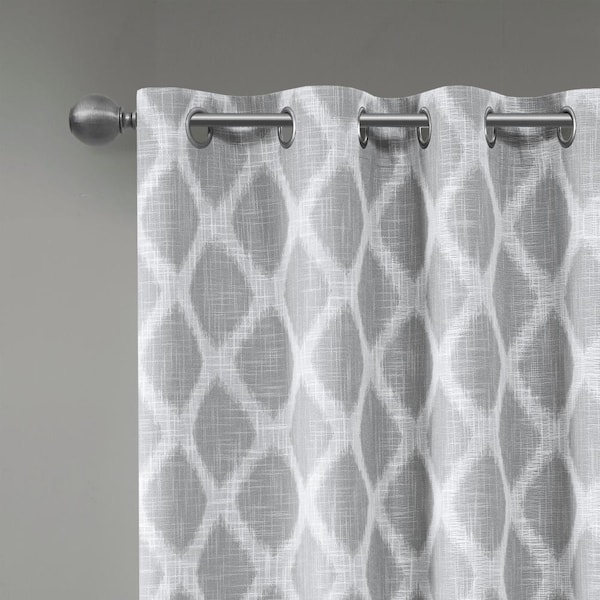 Kagen Grey Printed Ikat Patio 100 in. W x 84 in. L Blackout Grommet Top Curtain