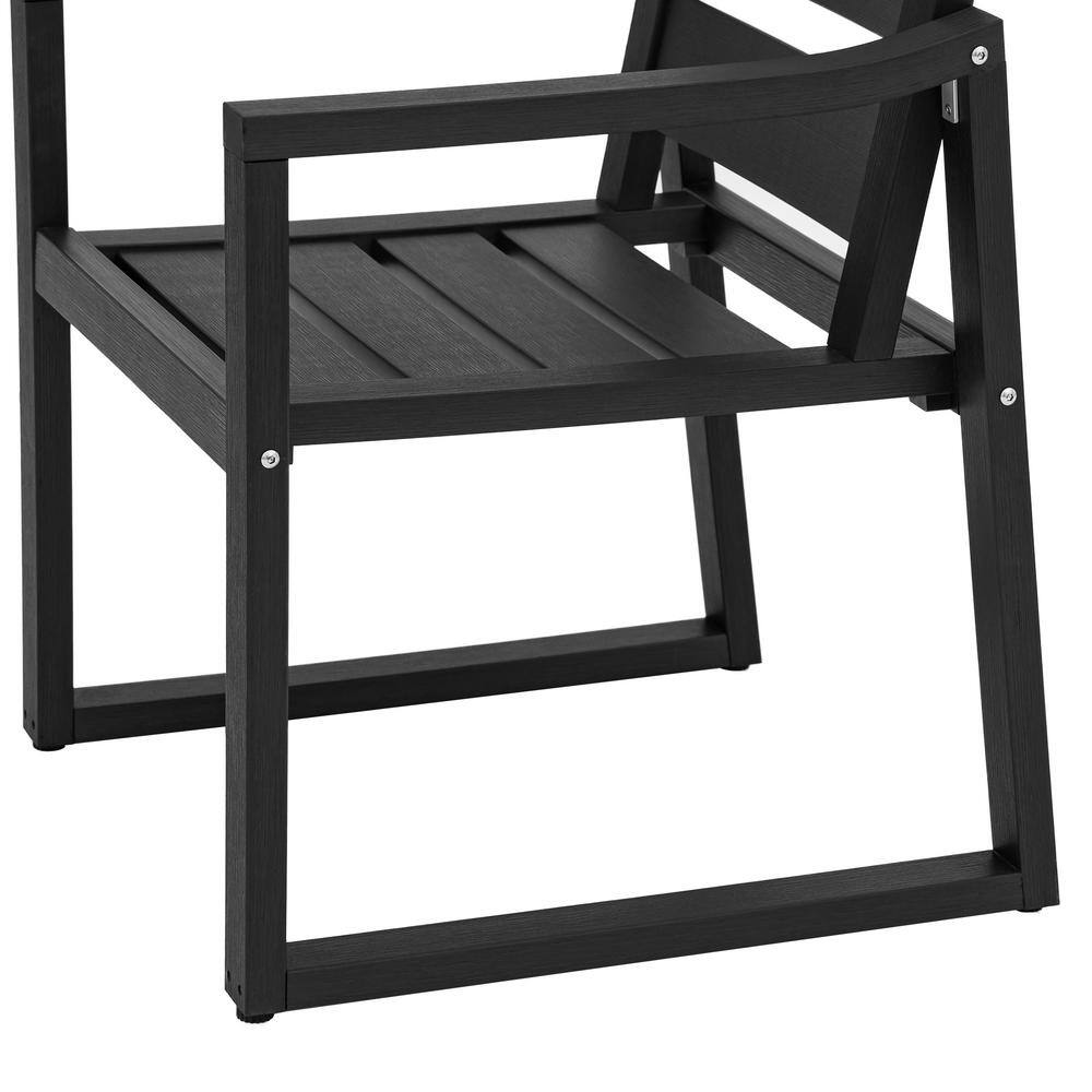 Black Metal Frame All-Weather Outdoor Dining Armchairs Set