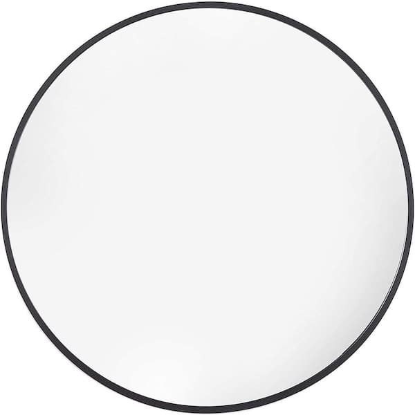Unbranded 24 in. W x 24 in. H Wall Round Mirror with Black Modern Aluminum Alloy Frame