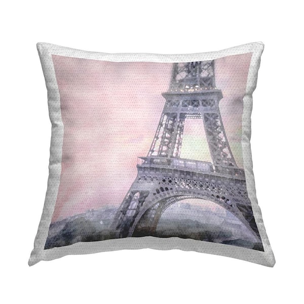 Stupell Industries Pastel Eiffel Tower View Grey Square Outdoor Throw Pillow