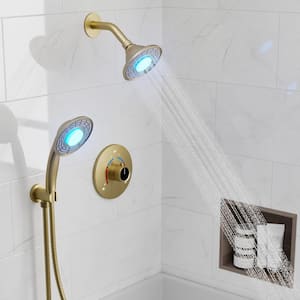 2-Spray 5 in. LED 3-Color Dual Shower Head Wall Mount Handheld Shower Head in Brushed Gold (Valve Included)