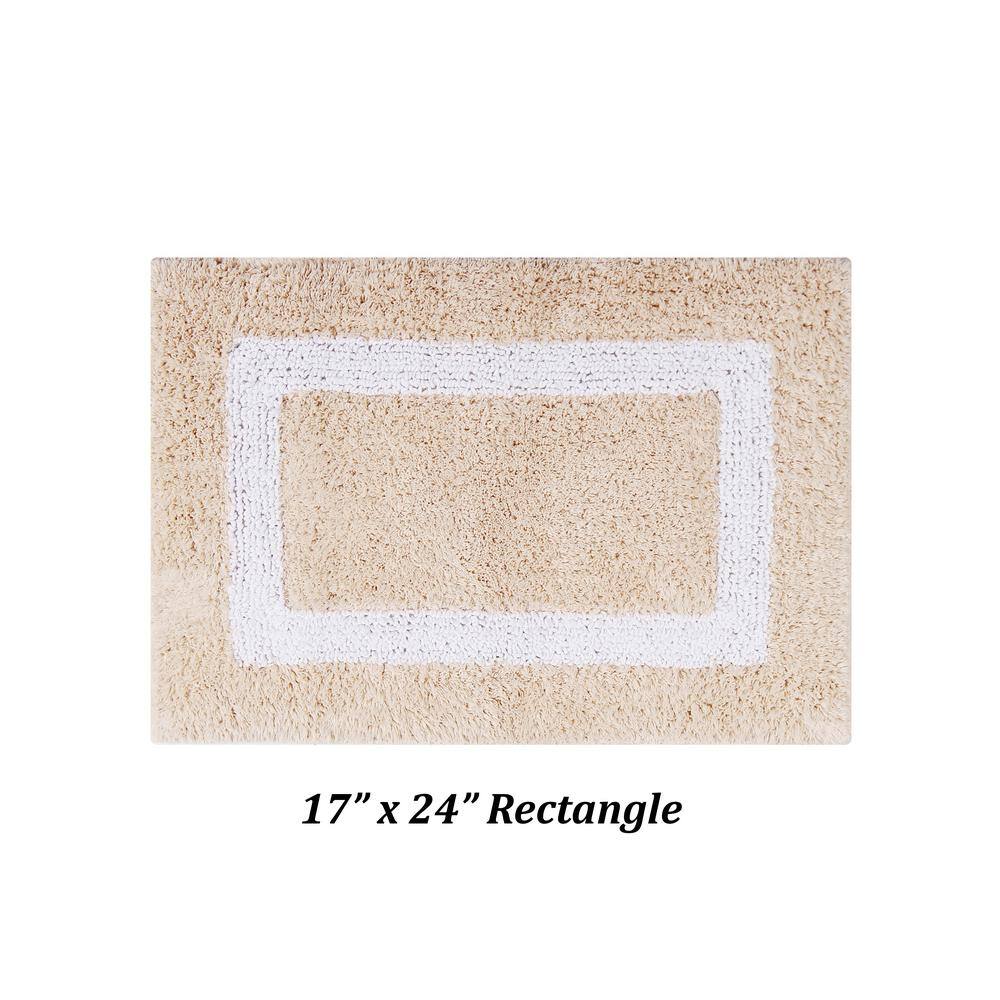 Sand and White Cotton Reversible Bath Rug Set