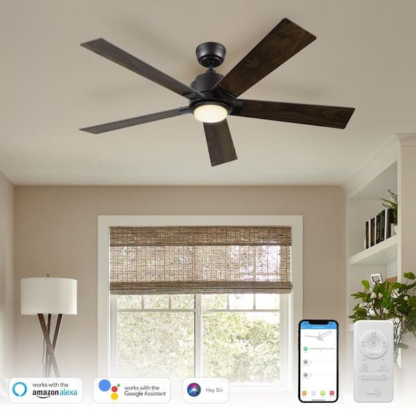 Aspen 52 in. Dimmable LED Indoor/Outdoor Black Smart Ceiling Fan with Light and Remote, Works with Alexa/Google Home