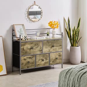 Dresser for Bedroom Gray 5-Drawers 11.8 in. Wide Dresser Chest of Drawers with Fabric Bins, Storage Organizer Unit,