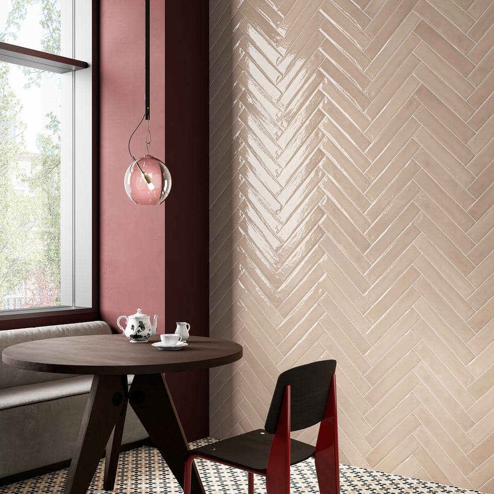 Rose Polished Porcelain Subway Wall Tile 3x16