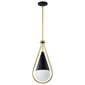 Admiral 60-Watt 1-Light Matte Black Shaded Pendant Light with White Opal Glass Shade and No Bulbs Included