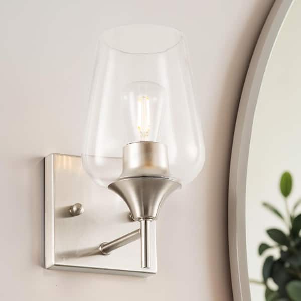 Merra 1-Light Brushed Nickel Wall Sconce Vanity Light with Glass Shade