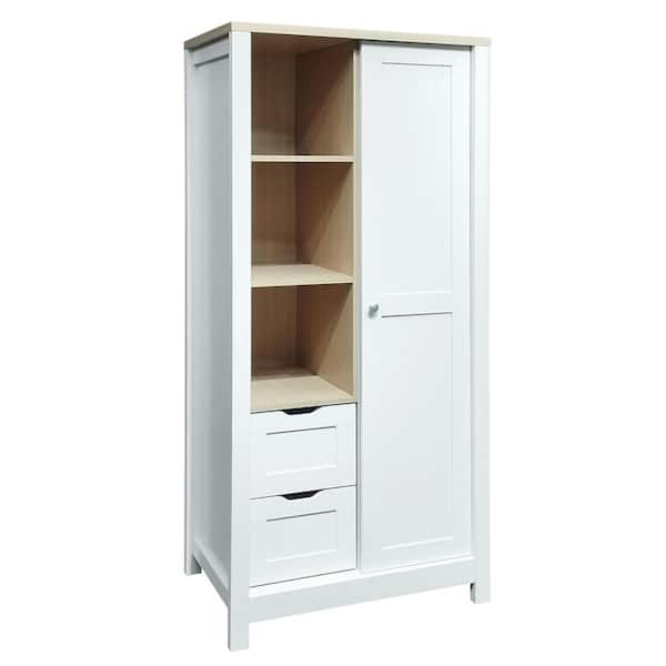 Nestfair White Wood 31.4 in. Wardrobe with 2-Drawers, Hanging Rods, and Open Shelves