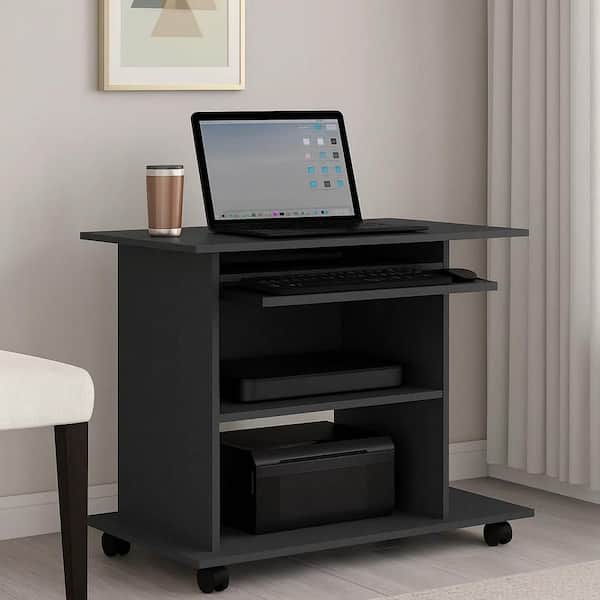 Gulo 32 in. Gray Wood Computer Desk with 2-Shelves and Keyboard Tray