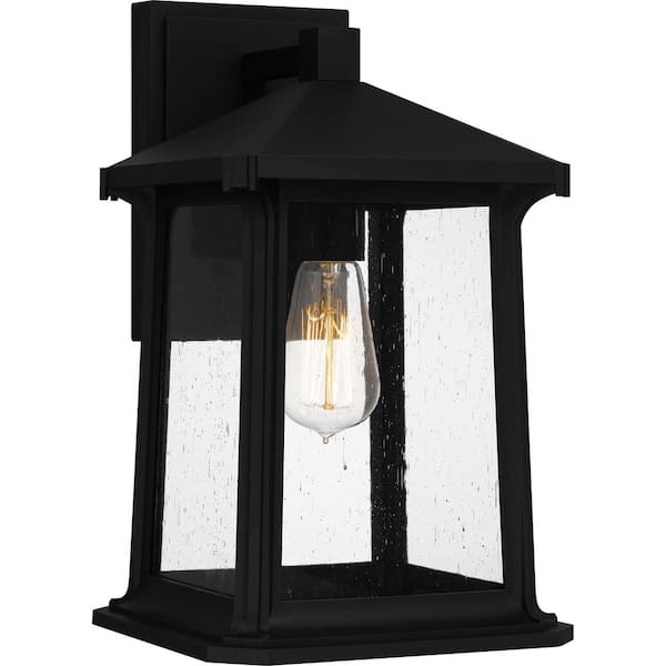 Satterfield 1-Light Matte Black Outdoor Wall Lantern Sconce