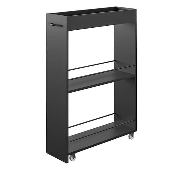 Ameriwood Home Knapp Multipurpose Laminated Particleboard Rolling Cart in Black