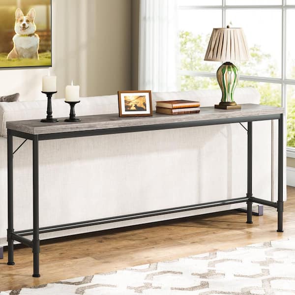 BYBLIGHT Terrella 70.8 in. Gray Rectangle Engineered Wood Console Table Long Sofa Table