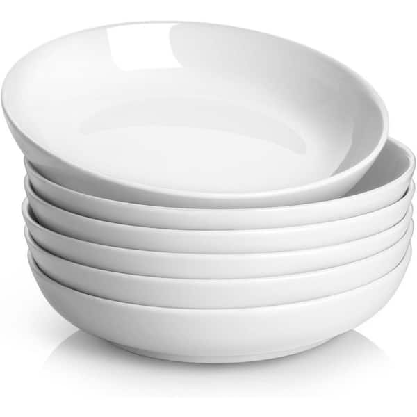 30 fl. oz. White Porcelain Salad Bowls, Soup Bowls, Large Pasta Serving Bowl, Wide and Shallow Bowls, Dishwasher Safe