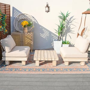 Document 3-Piece Aluminum Patio Conversation Set with Beige Cushions, Square Coffee Table