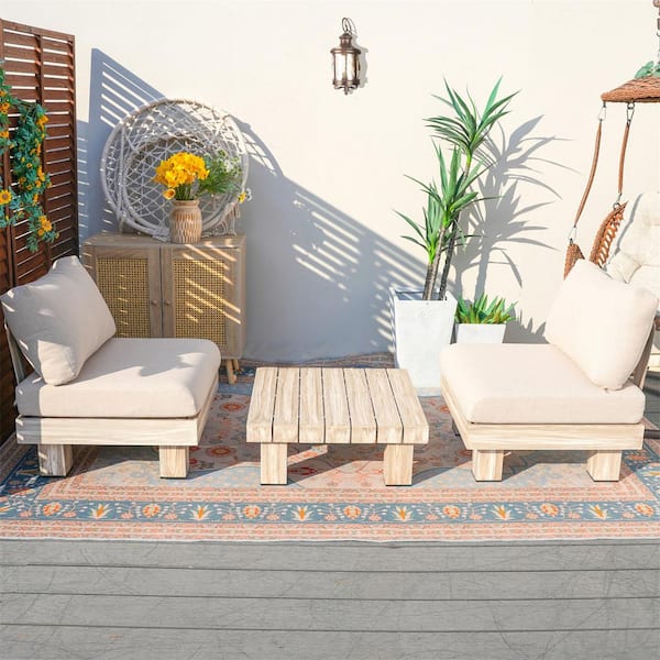 DIRECT WICKER Document 3-Piece Aluminum Patio Conversation Set with Beige Cushions, Square Coffee Table