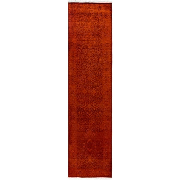 Overdyed Orange 3 ft. x 10 ft. Solid Wool Indoor Runner Rug