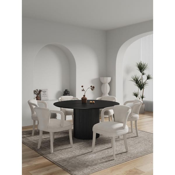 Hathaway and Palmer 7-Piece Round Black and Ivory Ash Wood Top Dining Room Set Seats 6