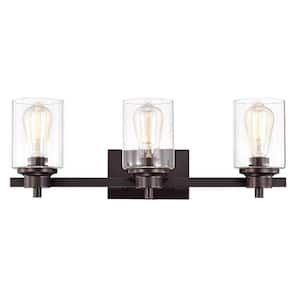 8 in. H x 23 in. W x 8 in. D 3-Light Oil Rubbed Bronze Uplight Indoor Bath Vanity Light with Clear Glass Shade
