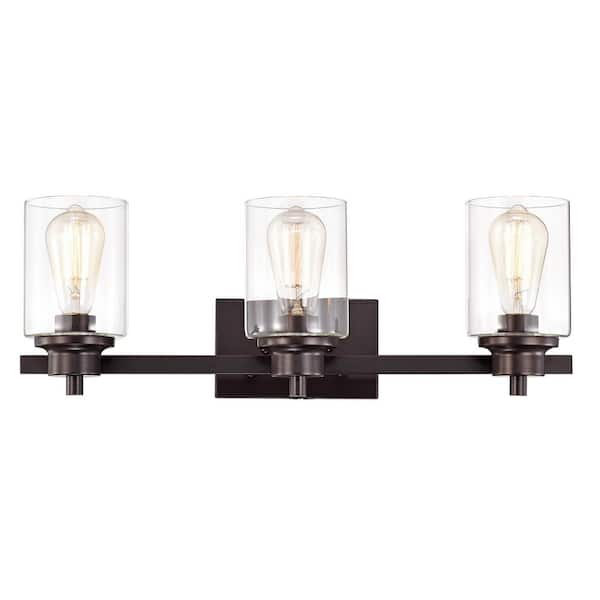 Unbranded 8 in. H x 23 in. W x 8 in. D 3-Light Oil Rubbed Bronze Uplight Indoor Bath Vanity Light with Clear Glass Shade