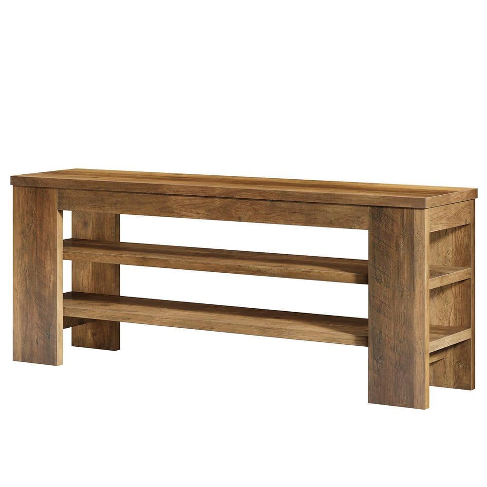 19.7 in. H x 47.2 in. W 15-Pair Brown Wood Shoe Storage Bench, 3-Tier Shoe Rack with Seat for Entryway, Hallway