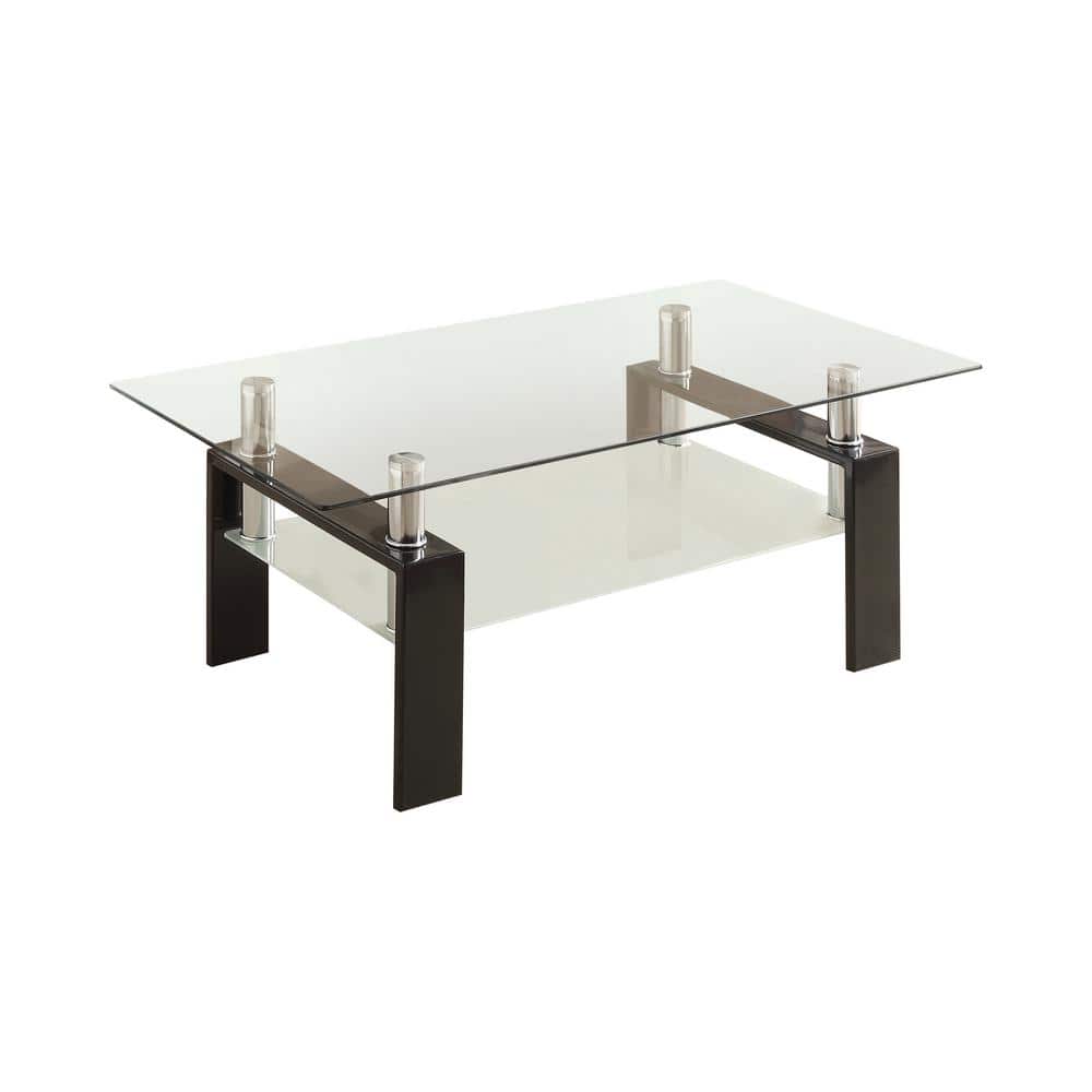 Black Rectangular Glass Coffee Table with Shelf
