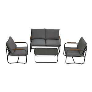 Simple and Stylish 4-Piece Metal Patio Conversation Set with Black Cushions, Courtyard Patio Set for Home, Yard, Pool