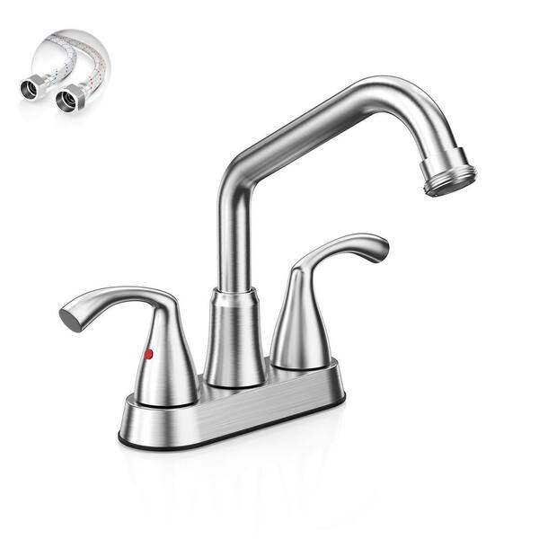 4 InchCenterset Brushed Nickel Rotatable Long Spout Laundry Utility Sink Faucet with Garden House Threaded End