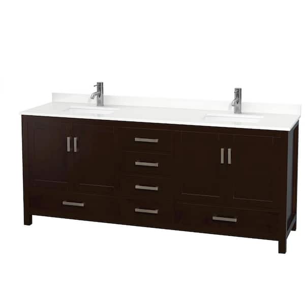 Wyndham Collection Sheffield 80 in. W x 22 in. D x 35 in. H Double Bath Vanity in Espresso with White Quartz Top