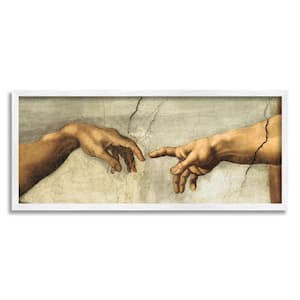 Hand of The Creatio Adam Religious Painting By Michelangelo Framed Print Religious Texturized Art 13 in. x 30 in