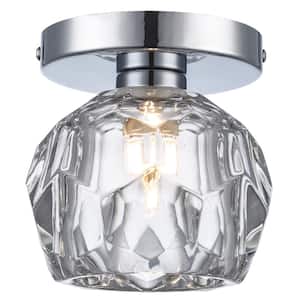 Sequoia 5 in. 1-Light Polished Chrome Modern Semi Flush Mount Ceiling Light Fixture with Clear Glass Shade