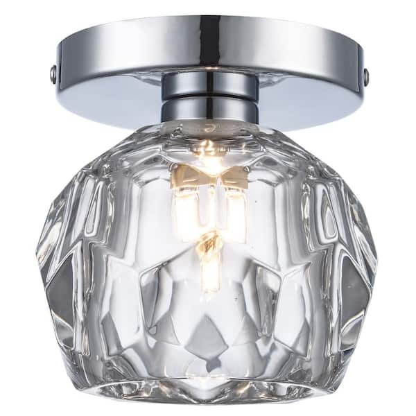 Bel Air Lighting Sequoia 5 in. 1-Light Polished Chrome Modern Semi Flush Mount Ceiling Light Fixture with Clear Glass Shade
