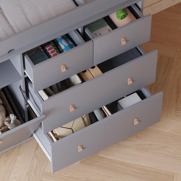 FUFU&GAGA Gray 5-Drawer Wide Kids Dresser with Diaper