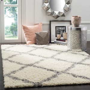 Dallas Shag Ivory/Gray 6 ft. x 6 ft. Square Diamond Trellis Geometric Area Rug