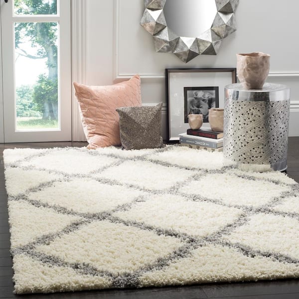 Dallas Shag Ivory/Gray 9 ft. x 12 ft. Geometric Diamond Trellis Area Rug