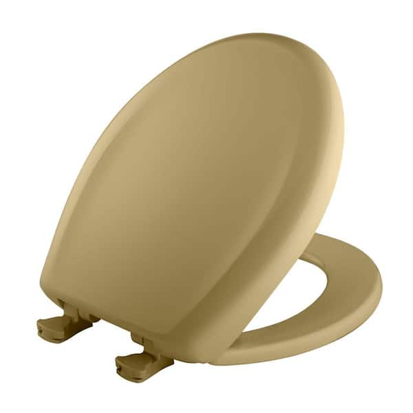 BEMIS Soft Close Round Plastic Closed Front Toilet Seat in Harvest Gold Removes for Easy Cleaning and Never Loosens