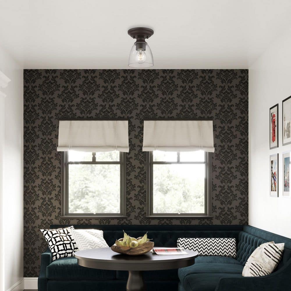 Bronze Contemporary 1-Light Flush Mount with Clear Hand-Blown Glass