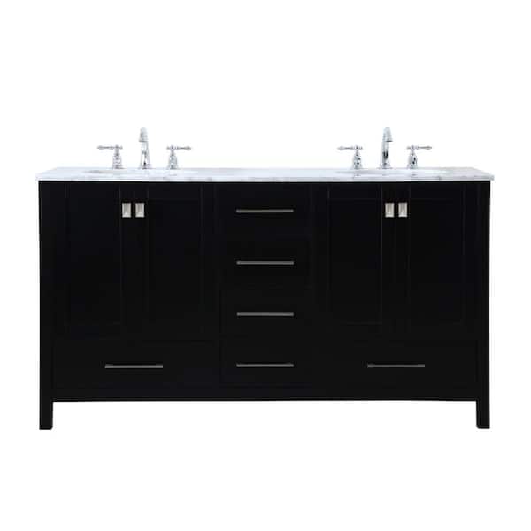 Unbranded Timeless Home Kirk 60 in. W x 22 in. D x 34 in. H Double Bathroom Vanity in Black with Carrara White Marble
