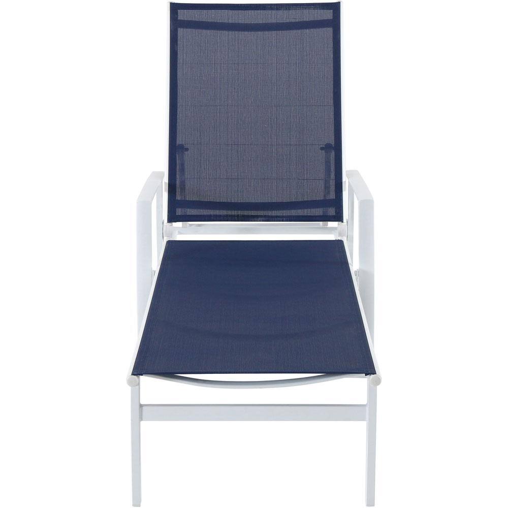 Harper White/Navy Aluminum Frame Outdoor Sling Chaise Lounger