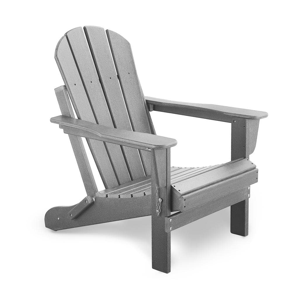 TIRAMISUBEST Gray Folding Adirondack Chair Outdoor, Poly Lumber Weather
