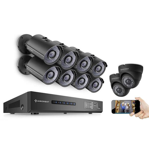 Amcrest ProHD 720P 16CH Security System with Ten 1.0-MP (1280TVL) Bullet and Dome Cameras in Black