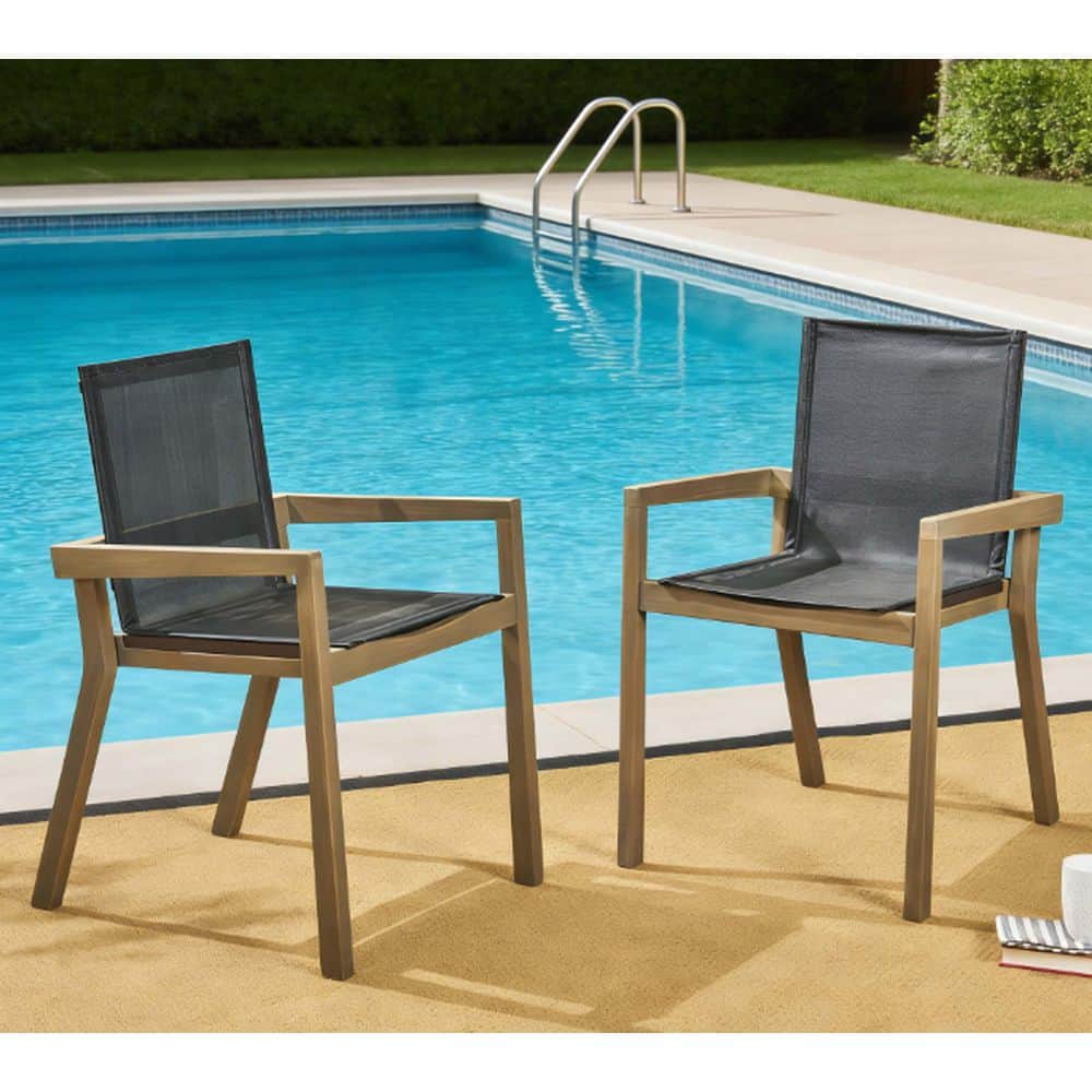 Grey Acacia Wood Outdoor Dining Chair in Black for Backyard, Poolside, Garden Set of 2 price history on PriceWatchPro