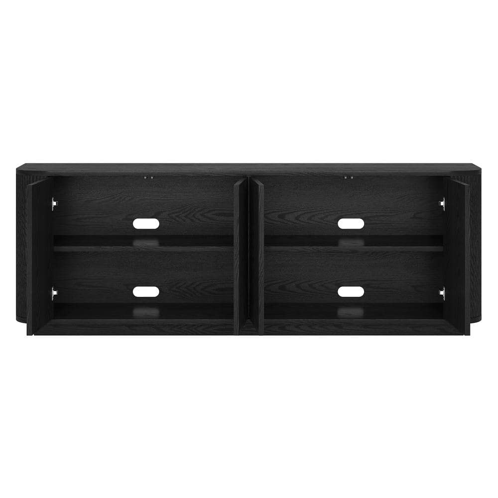 Black Grain Fluted 68" TV Stand with Cabinet