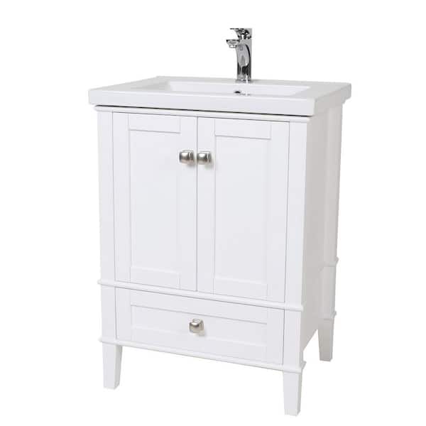 Unbranded Simply Living 24 in. W x 18 in. D x 34 in. H Bath Vanity in White with White Resin Top