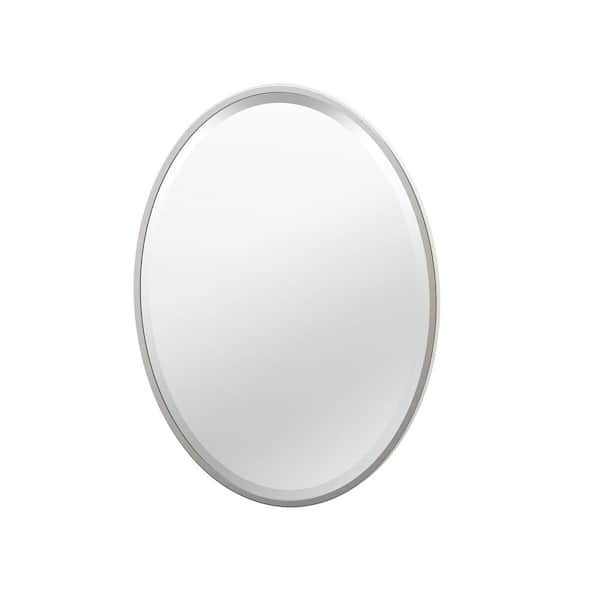 Flush 20.5 in. W x 27.5 in. H Framed Oval Beveled Edge Bathroom Vanity Mirror in Satin Nickel