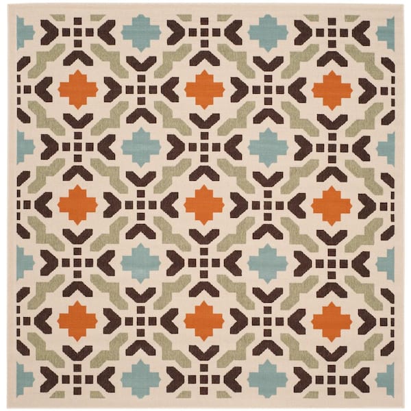 SAFAVIEH Veranda Cream/Terracotta 7 ft. x 7 ft. Square Floral Indoor/Outdoor Patio  Area Rug