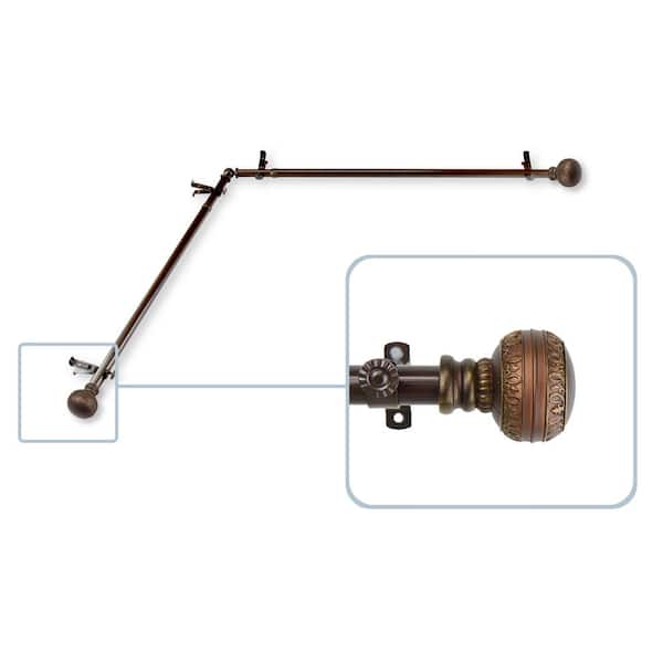 Rod Desyne Ornament 13/16 in. Dia 48-84 in. L Corner Window Single Curtain Rod in Cocoa