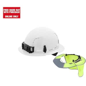BOLT White Type 1 Class C Full Brim Vented Hard Hat with 4 Point Ratcheting Suspension w/High Visibility Sunshade